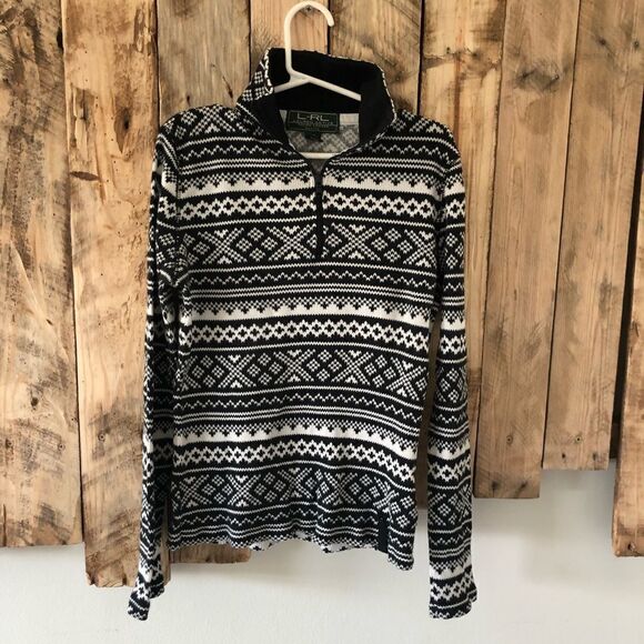 Lauren Ralph Lauren Active Black and White Waffle‎ Knit 1/4 Zip Sweater Pullover - Picture 1 of 12